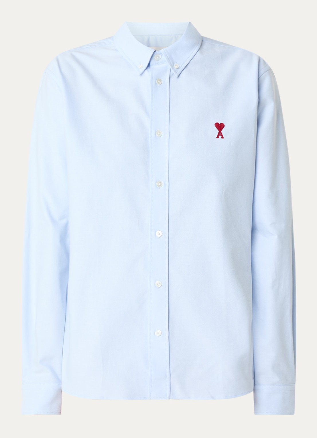 AMI Paris Blouse van piqué katoen met logoborduring  - voorkant 2 lichtblauw