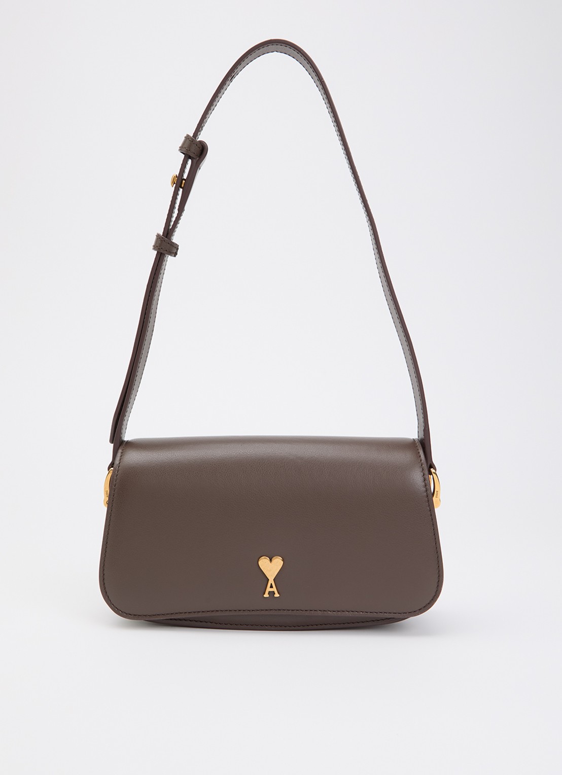 AMI Paris Crossbodytas van leer met verstelbare schouderriem - voorkant 2 hazelnootbruin