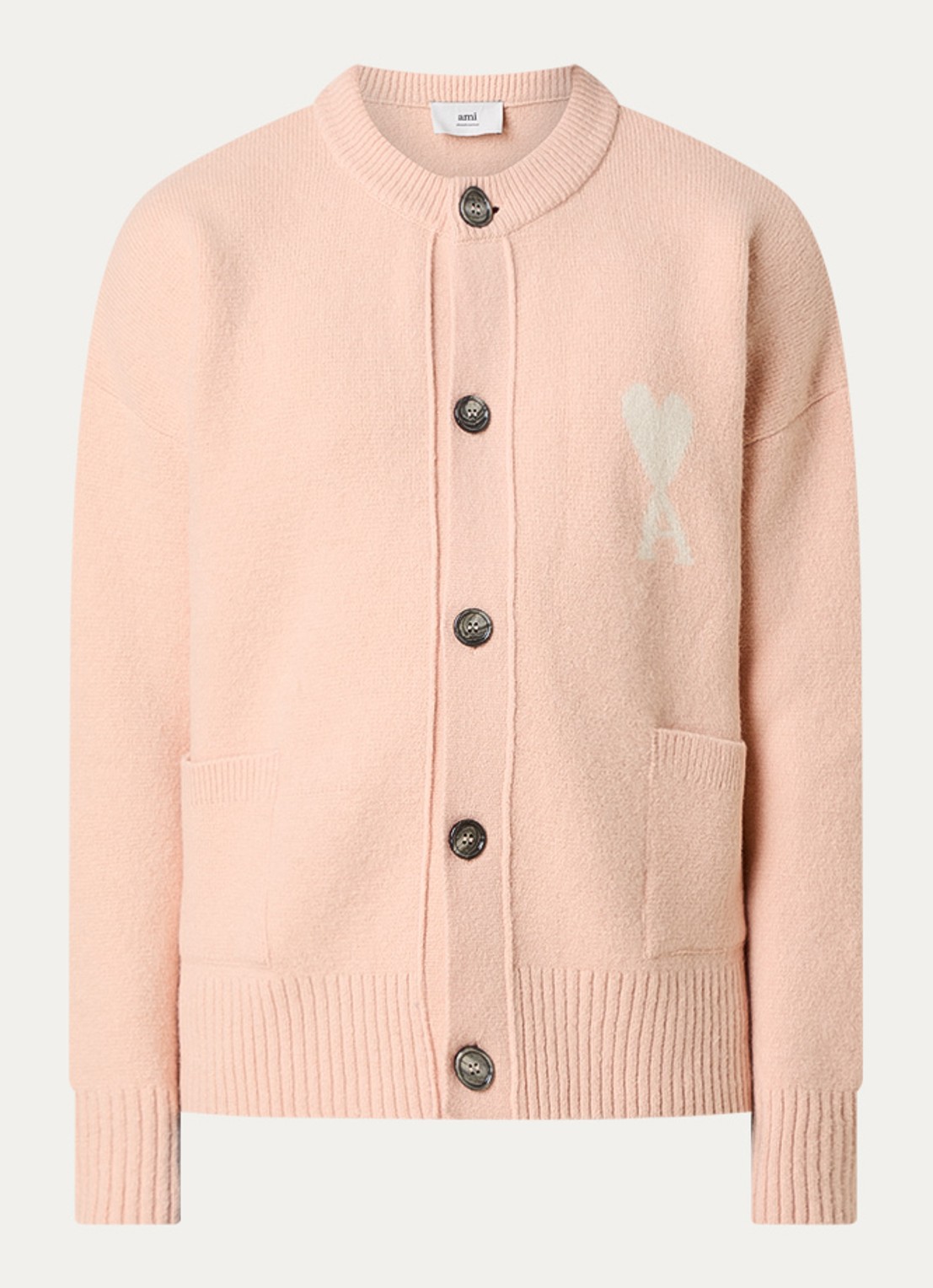 AMI Paris Fijngebreid vest in alpaca wolblend met ingebreid logo - voorkant 4 zalmroze