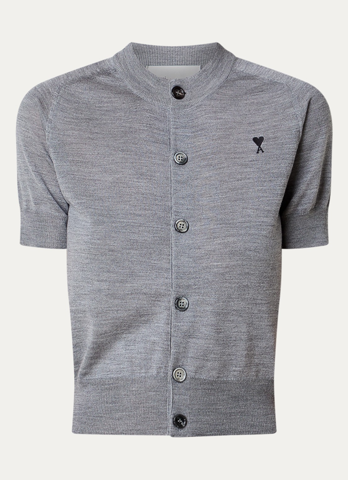 AMI Paris Fijngebreid vest van merino wol met logo - voorkant 2 middengrijs