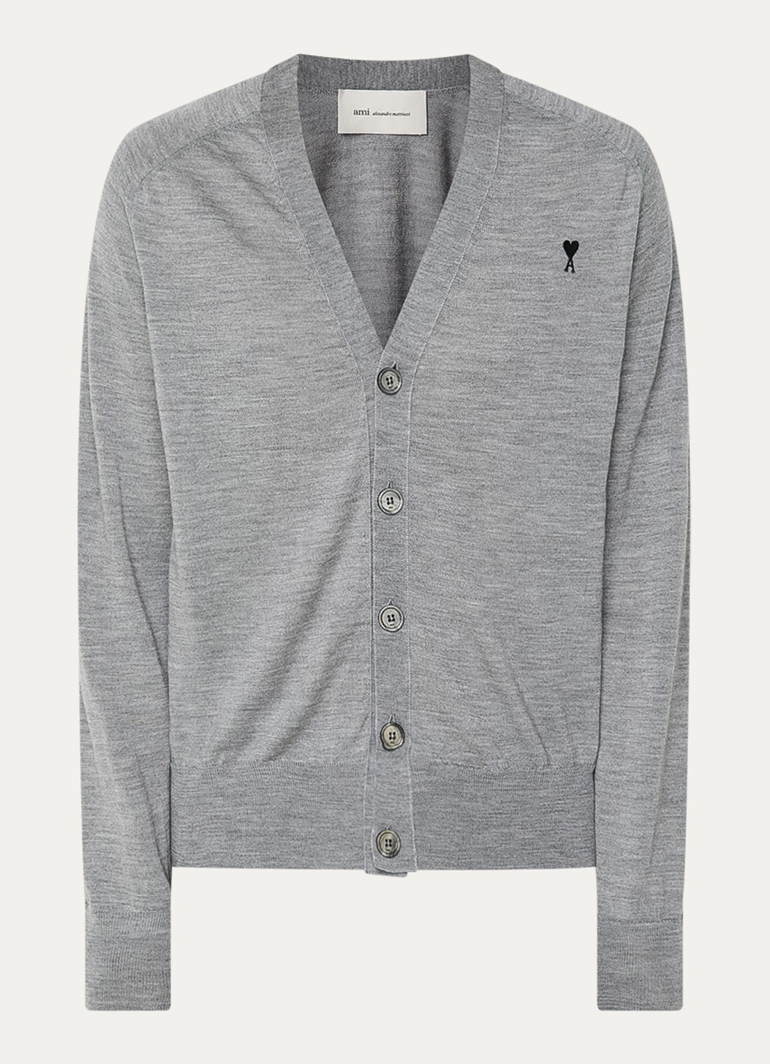 AMI Paris Fijngebreid vest van merino wol met logoborduring - voorkant 4 grijsmele