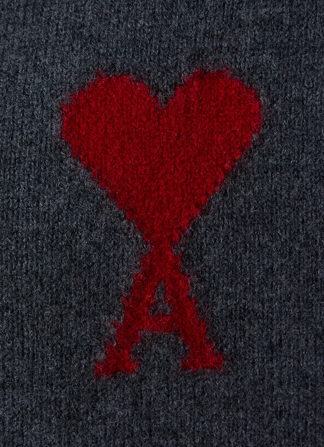 AMI Paris Fijngebreid vest van wol met logoprint - detail 4 antraciet