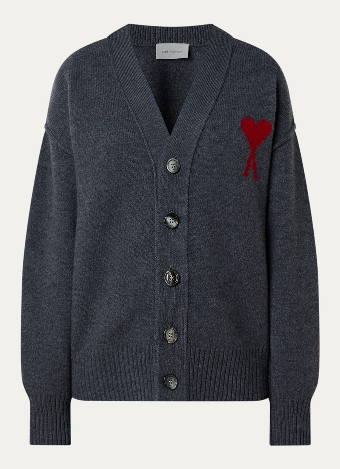 AMI Paris Fijngebreid vest van wol met logoprint - voorkant antraciet