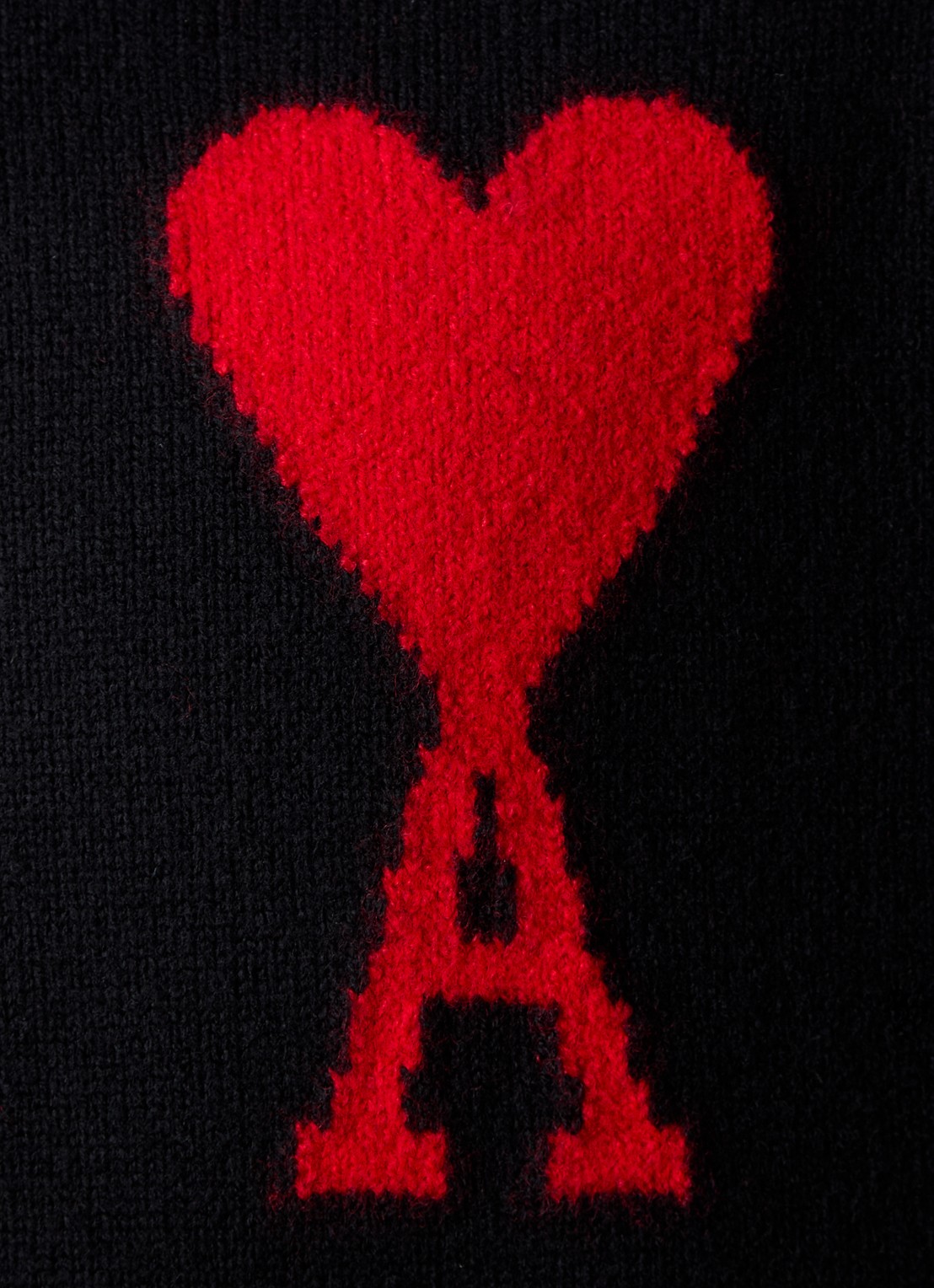 AMI Paris Fijngebreide coltrui van scheerwol met ingebreid logo - detail 3 zwart