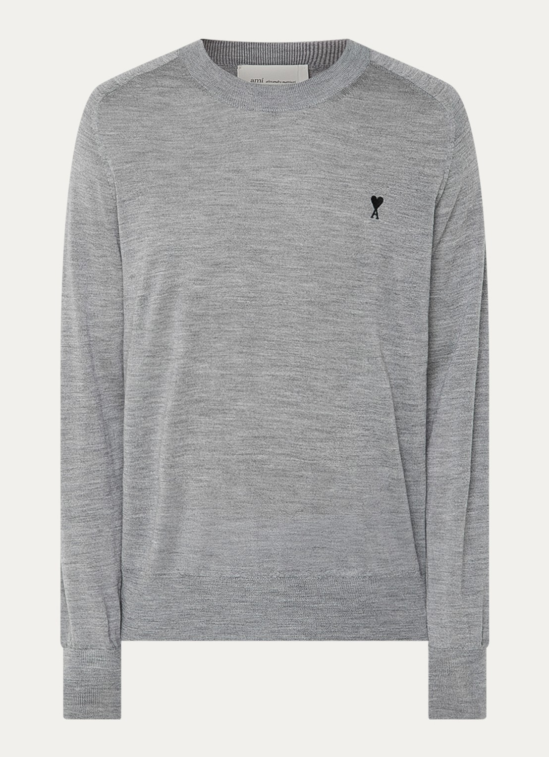 AMI Paris Fijngebreide pullover van merino wol met logoborduring - voorkant grijsmele