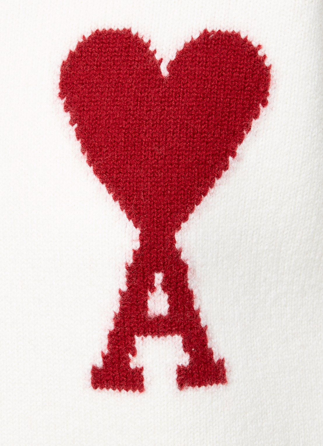 AMI Paris Fijngebreide pullover van wol met logo - detail 5 gebroken wit