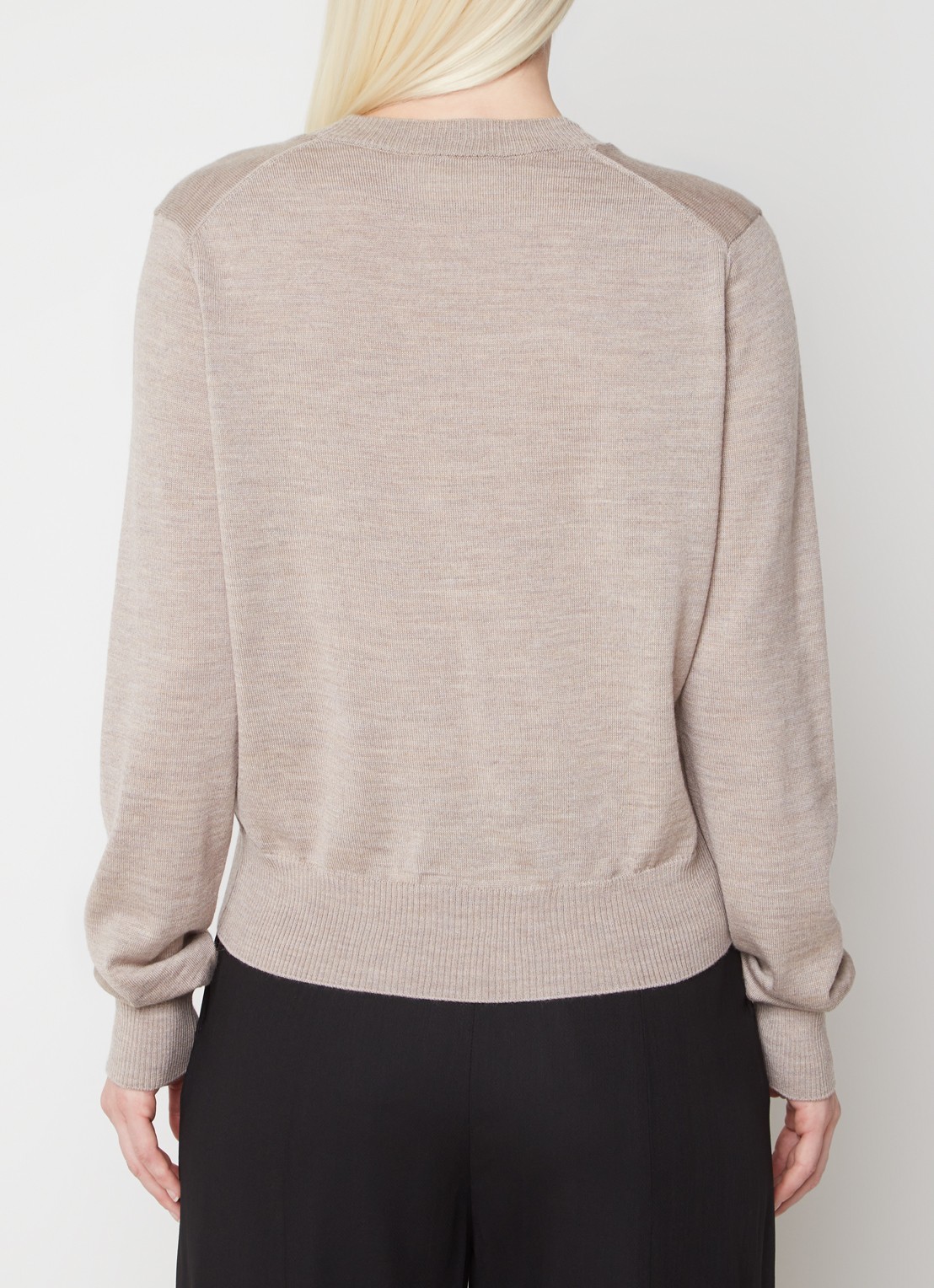 AMI Paris Fijngebreide pullover van wol met logo - achterkant 3 donkerbeige