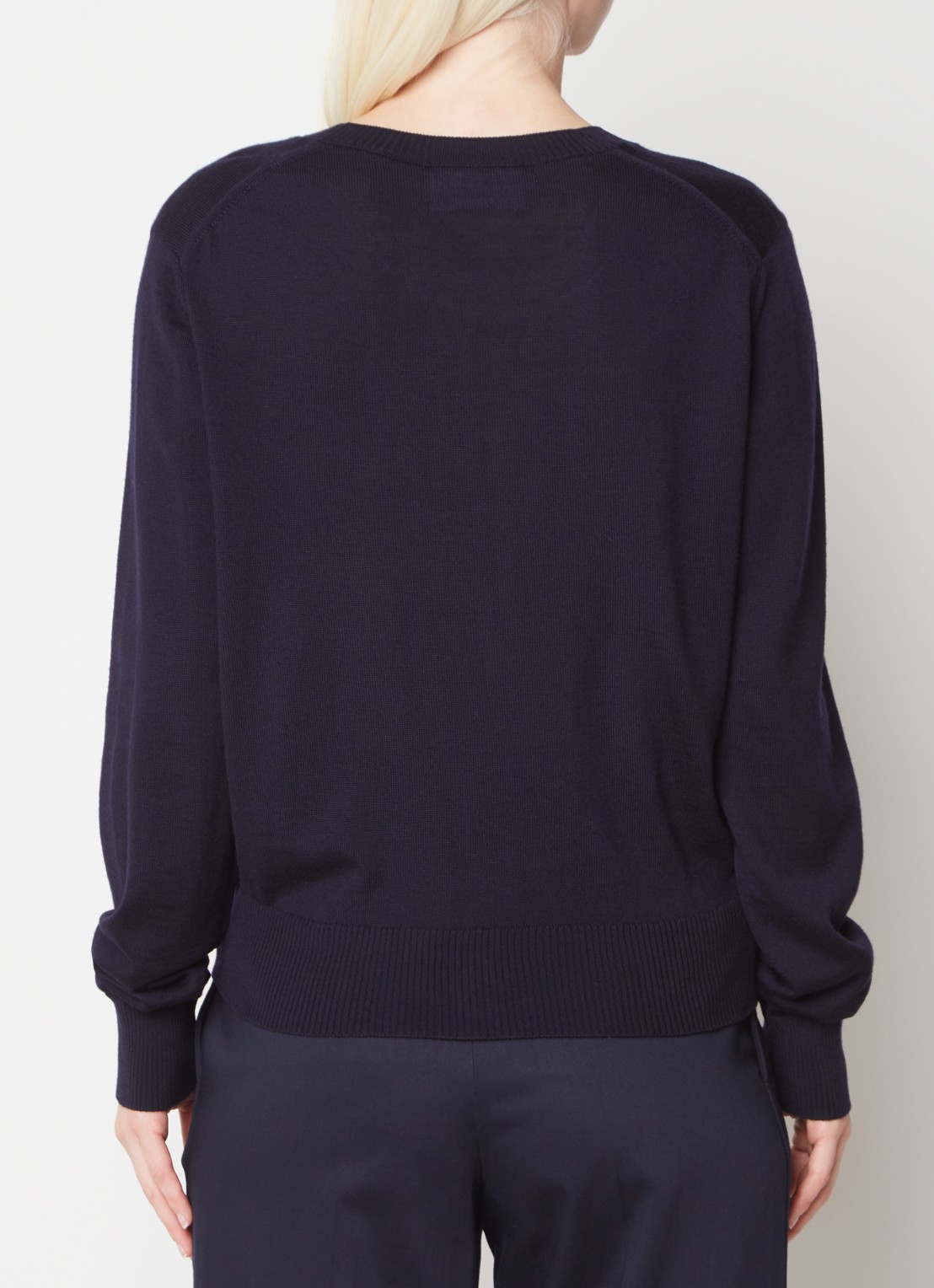 AMI Paris Fijngebreide pullover van wol met logo - achterkant 3 donkerblauw