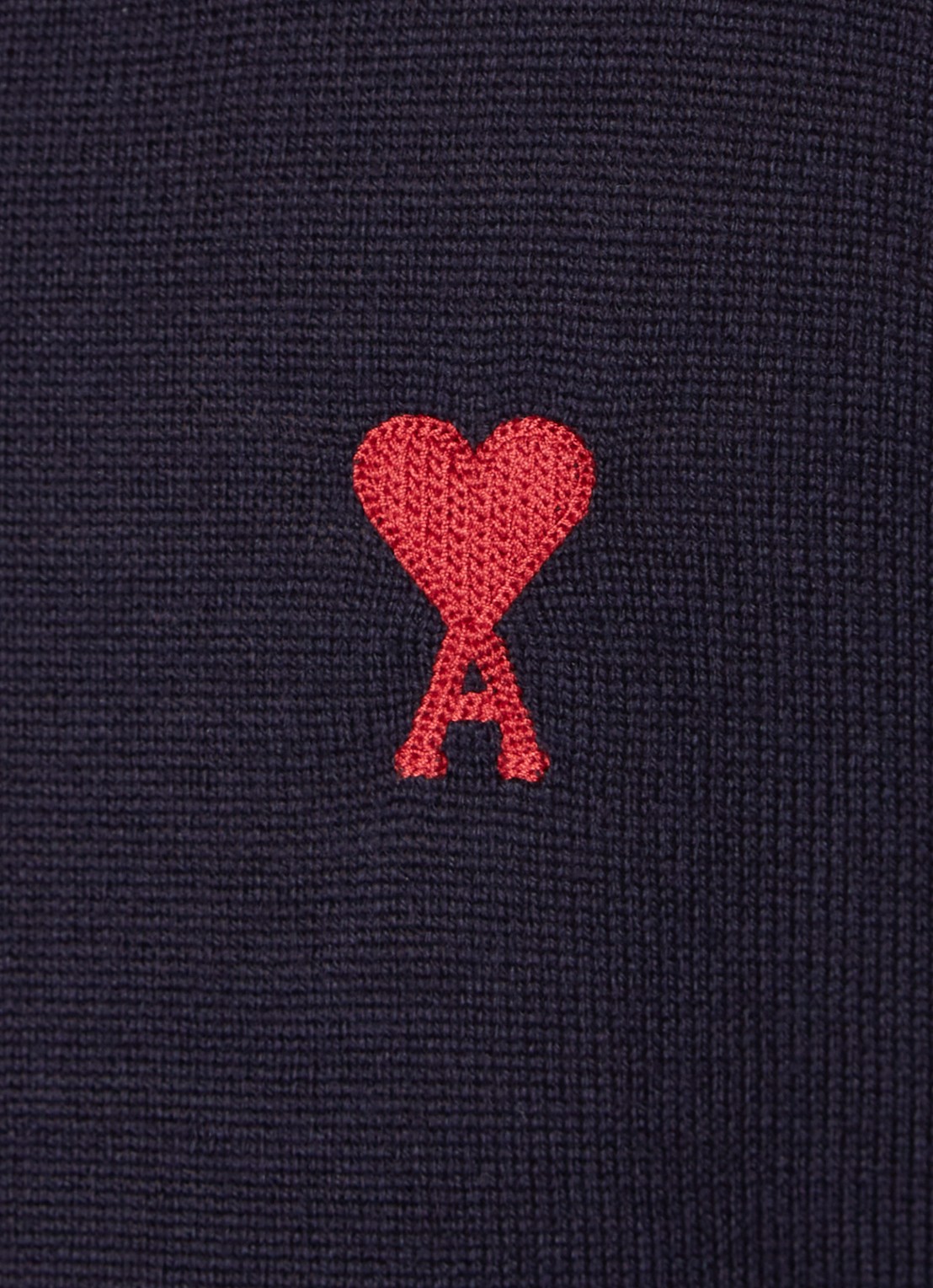 AMI Paris Fijngebreide pullover van wol met logo - detail 5 donkerblauw
