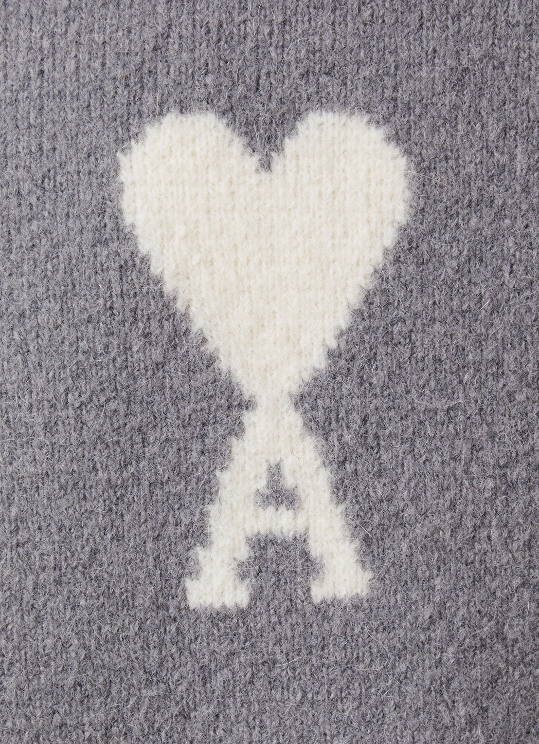 AMI Paris Fijngebreide trui in alpaca wolblend met logoprint - detail 5 grijs