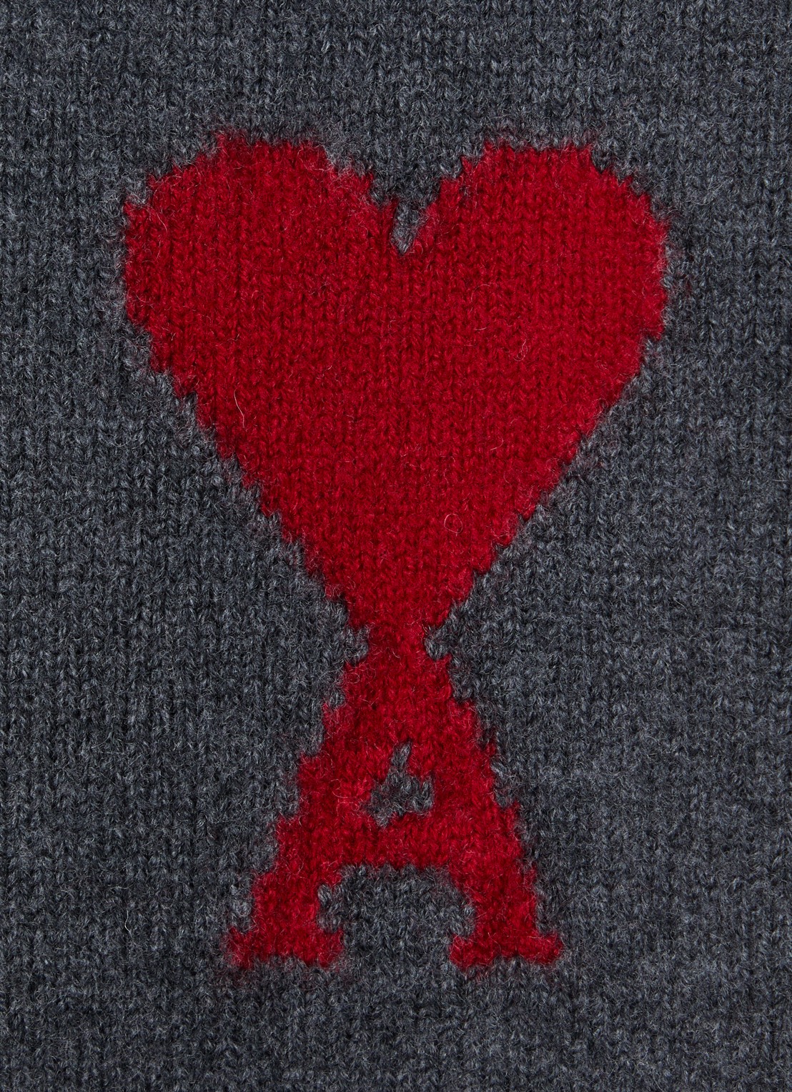 AMI Paris Fijngebreide trui van scheerwol met ingebreid logo  - detail 5 donkergrijs