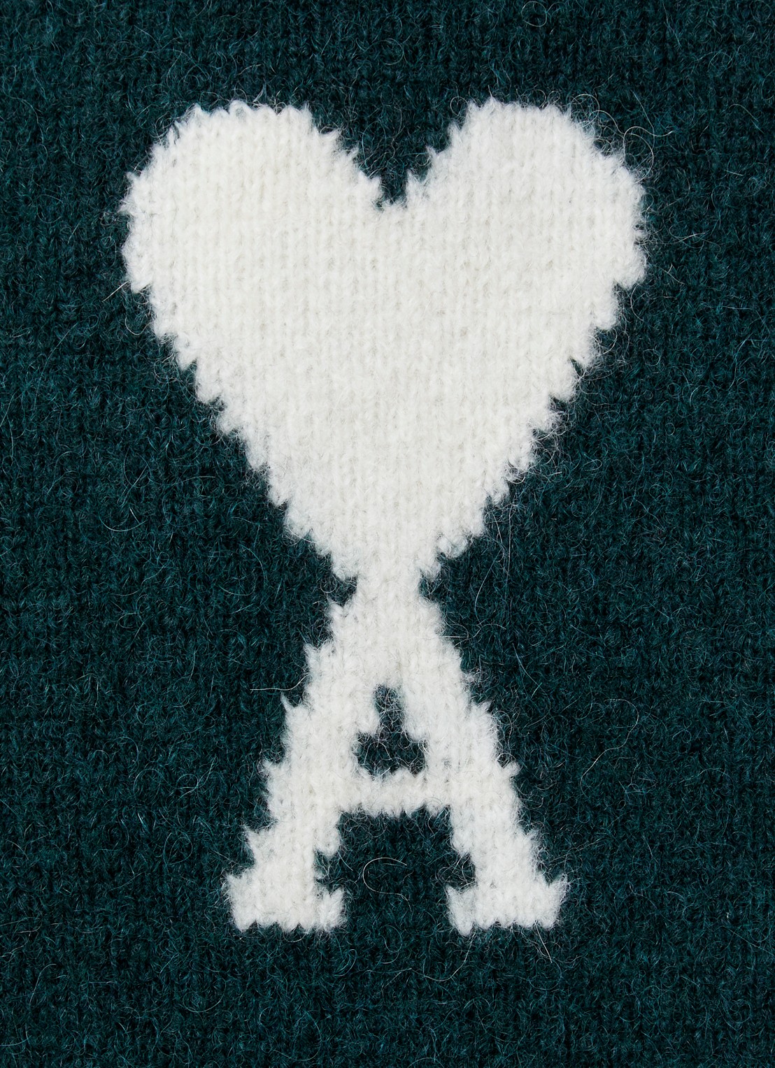 AMI Paris Fijngebreide trui van wol met logoprint - detail 5 groen