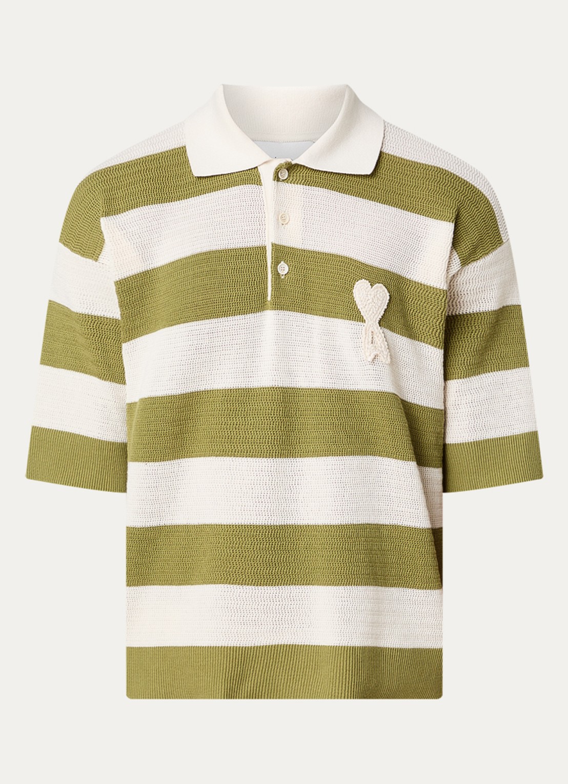AMI Paris Grofgebreide polo met streepprint en logo - voorkant 5 mosgroen