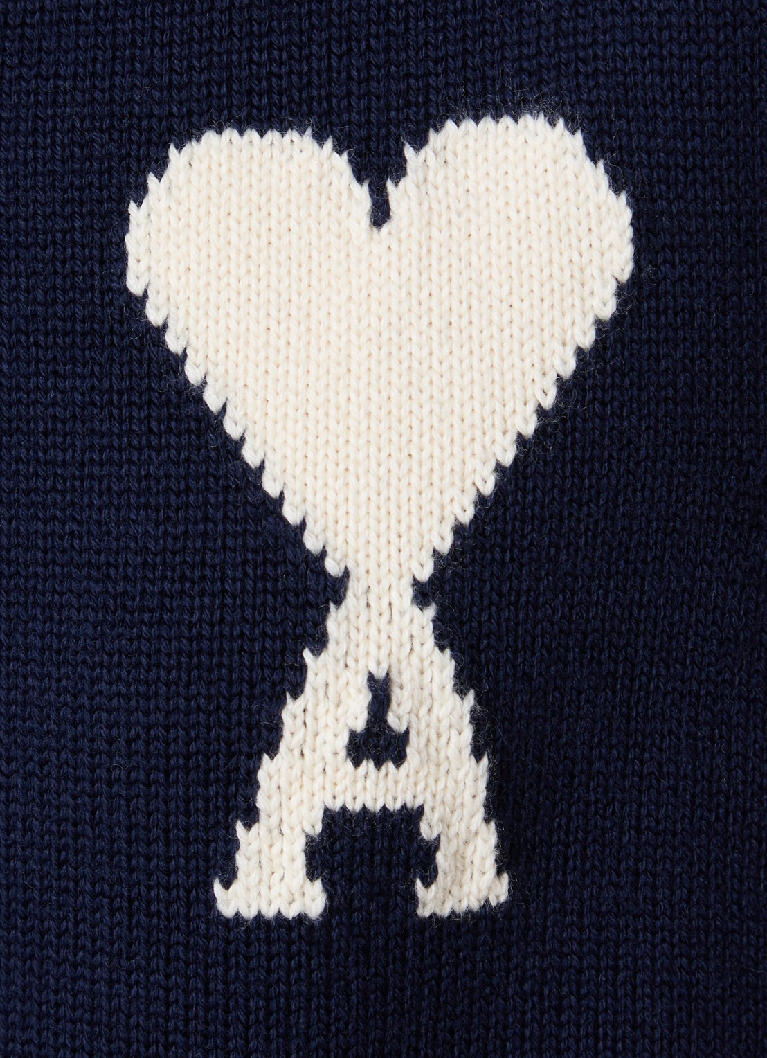 AMI Paris Grofgebreide spencer in scheerwolblend met ingebreid logo - detail 4 donkerblauw