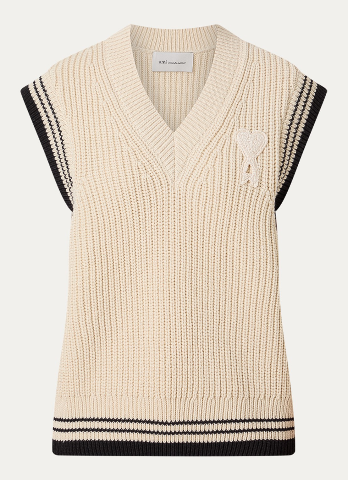 AMI Paris Grofgebreide spencer in wolblend met logo - voorkant 3 beige