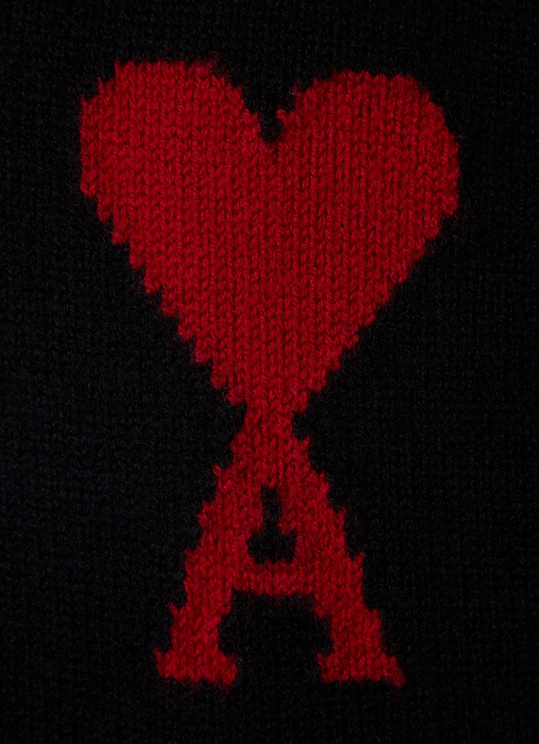 AMI Paris Grofgebreide trui van scheerwol met ingebreid logo - detail 4 zwart