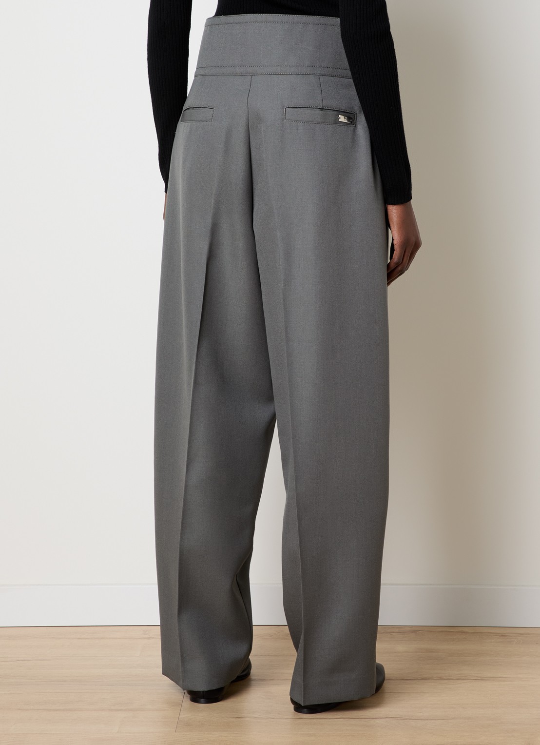 AMI Paris High waist loose fit pantalon van wol met steekzakken - achterkant 5 grijs