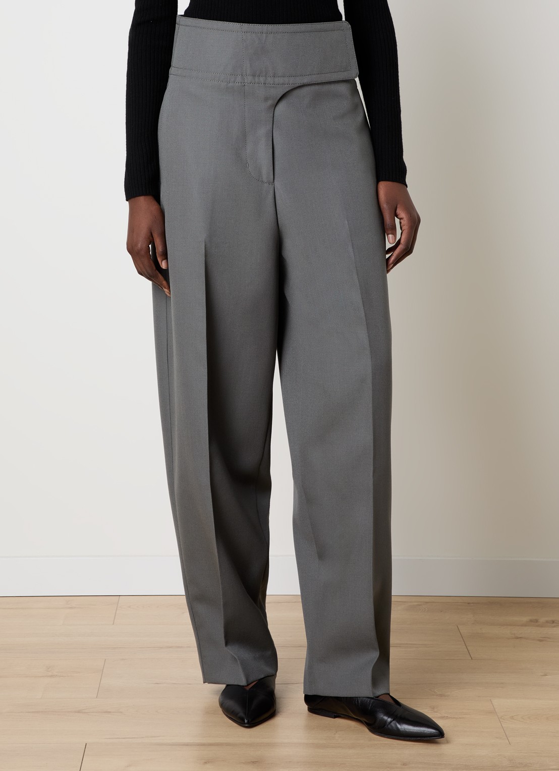 AMI Paris High waist loose fit pantalon van wol met steekzakken - detail 3 grijs