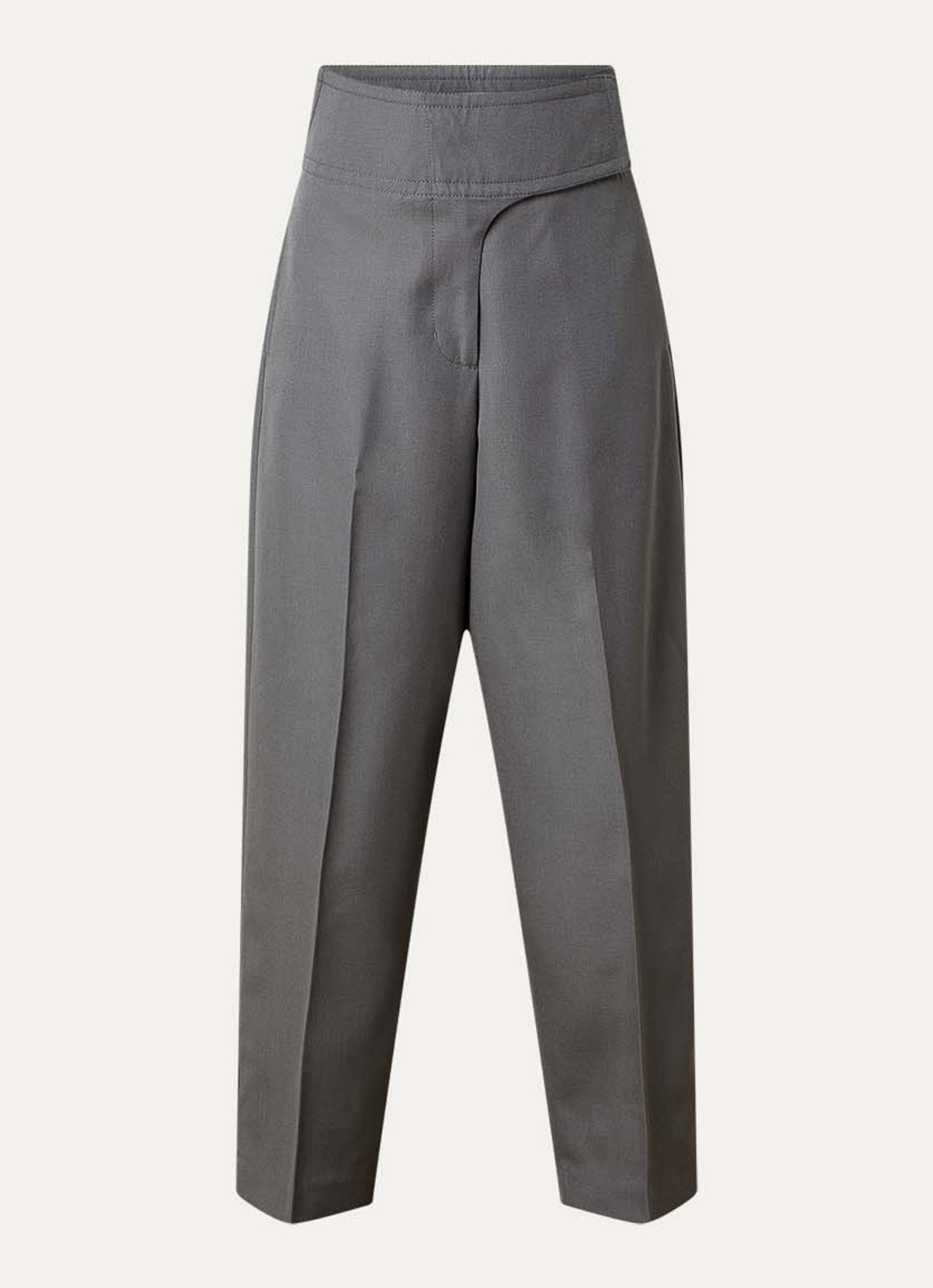 AMI Paris High waist loose fit pantalon van wol met steekzakken - voorkant grijs