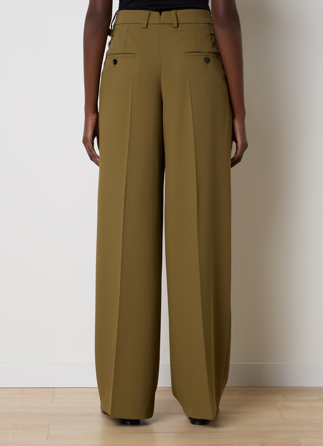 AMI Paris High waist wide fit pantalon met steekzakken - achterkant 3 mosgroen