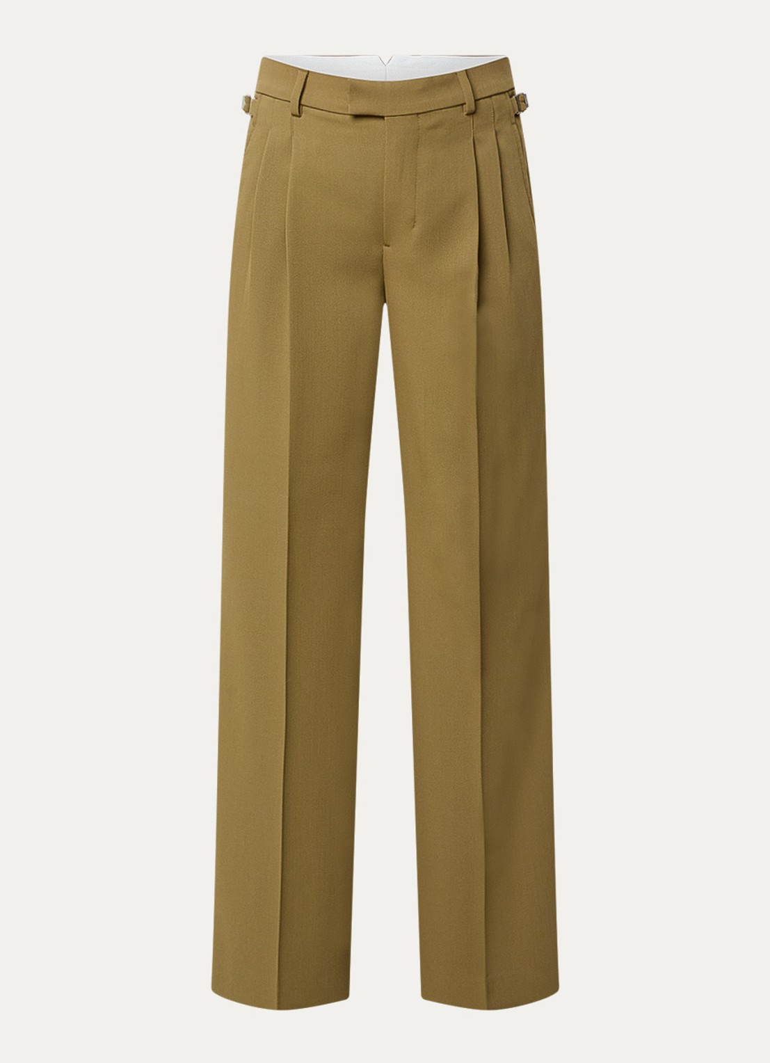 AMI Paris High waist wide fit pantalon met steekzakken - voorkant 4 mosgroen