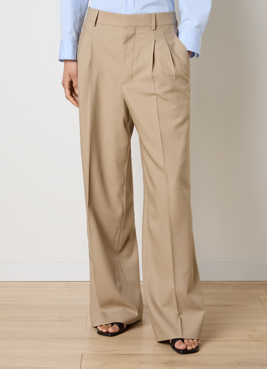 AMI Paris High waist wide fit pantalon van scheerwol - detail 3 beige