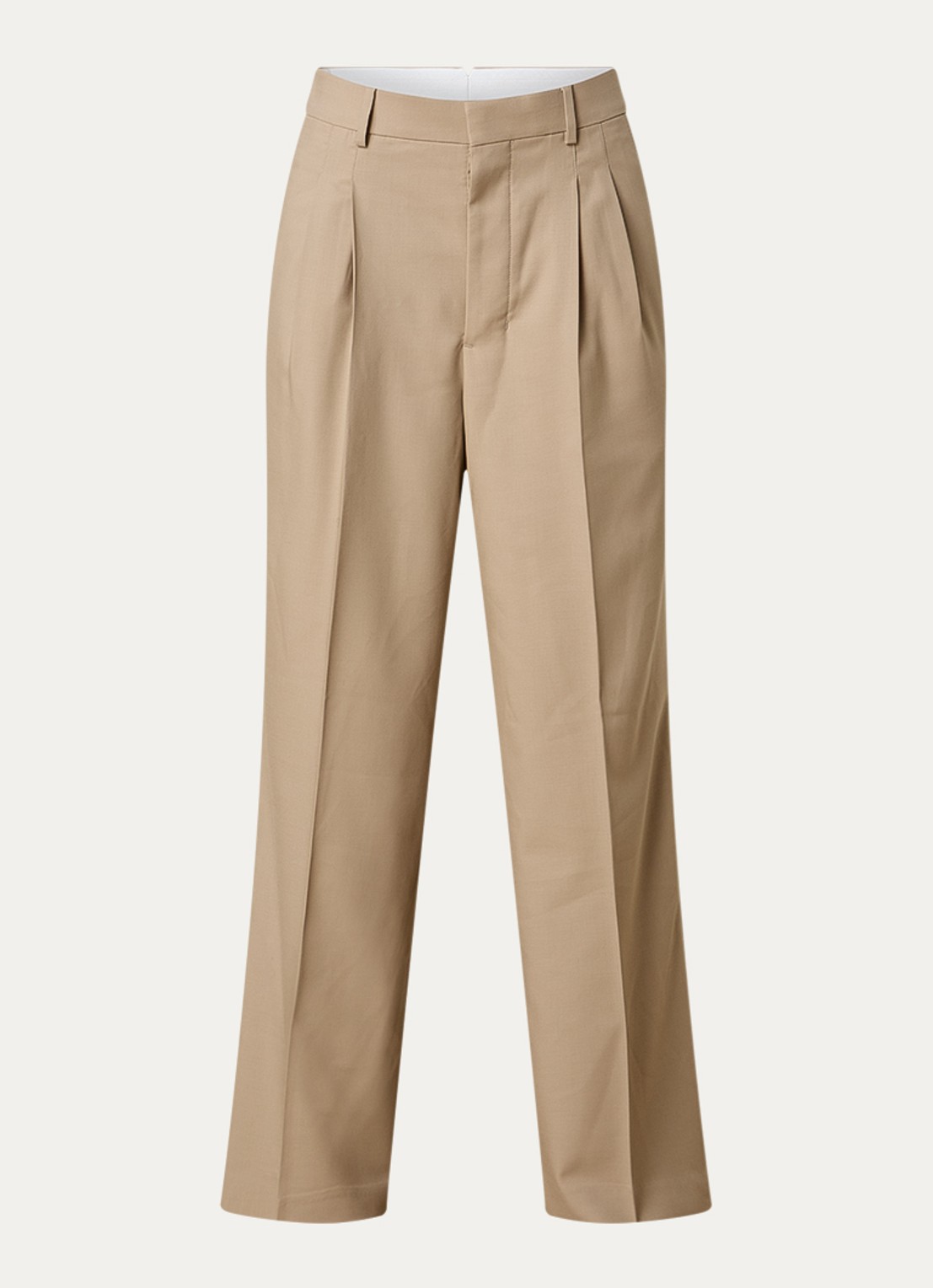 AMI Paris High waist wide fit pantalon van scheerwol - voorkant beige