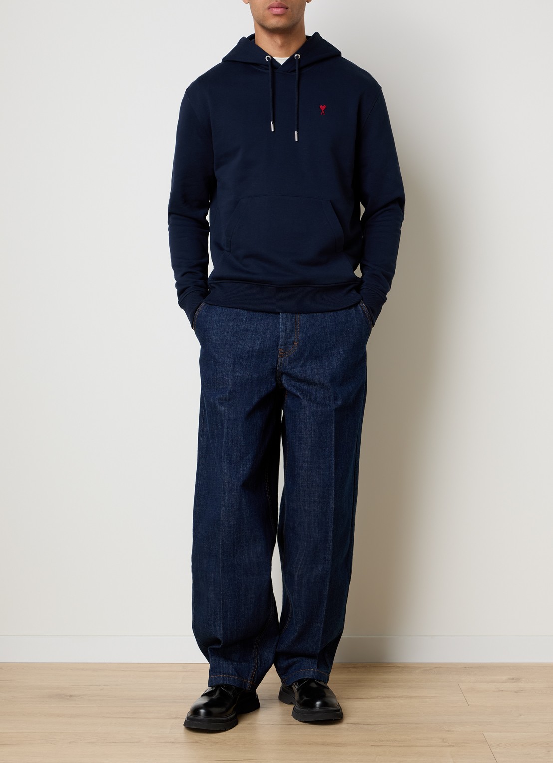 AMI Paris Hoodie met logo  - voorkant 3 donkerblauw