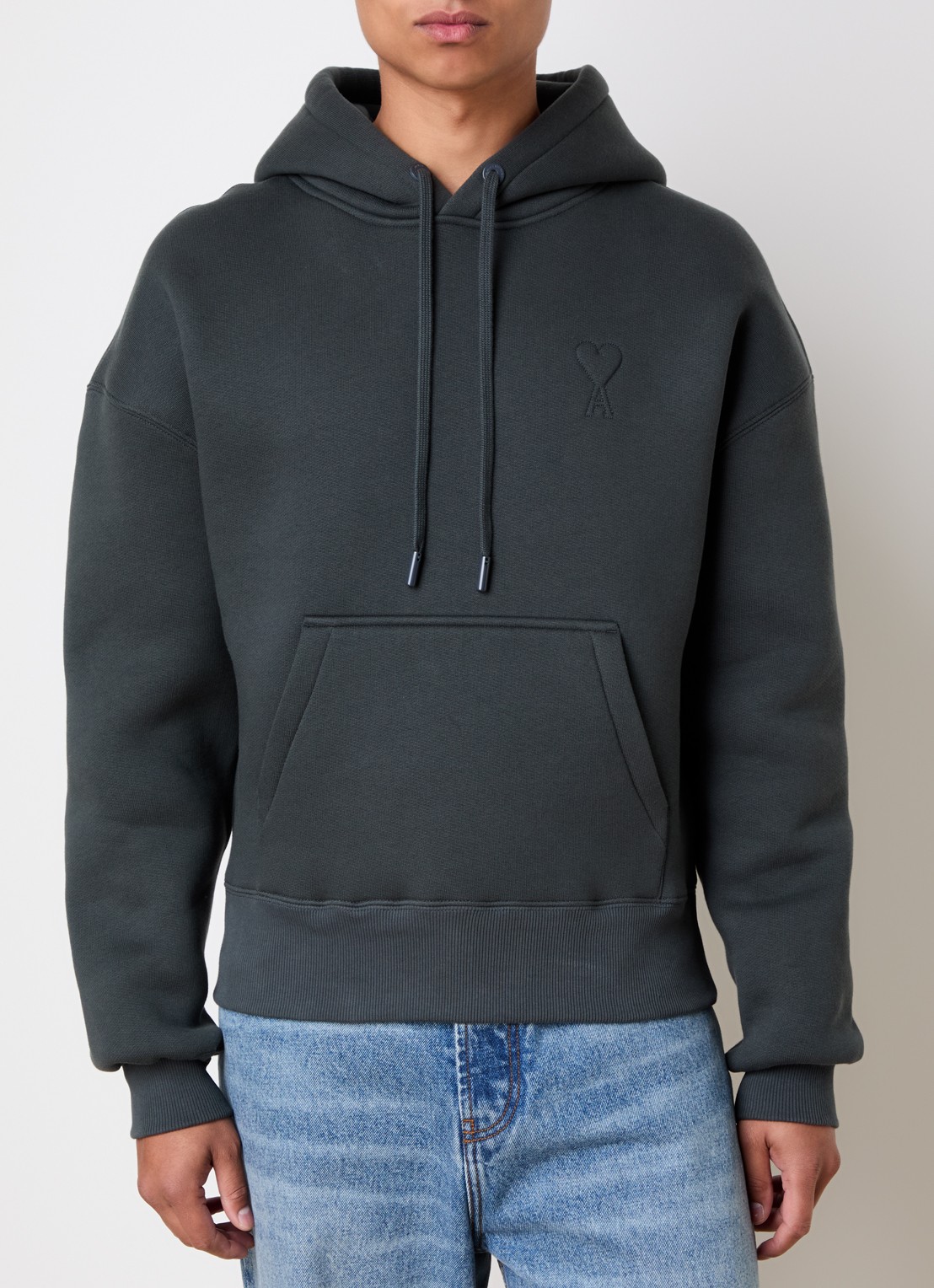 AMI Paris Hoodie met logoborduring - detail 4 antraciet