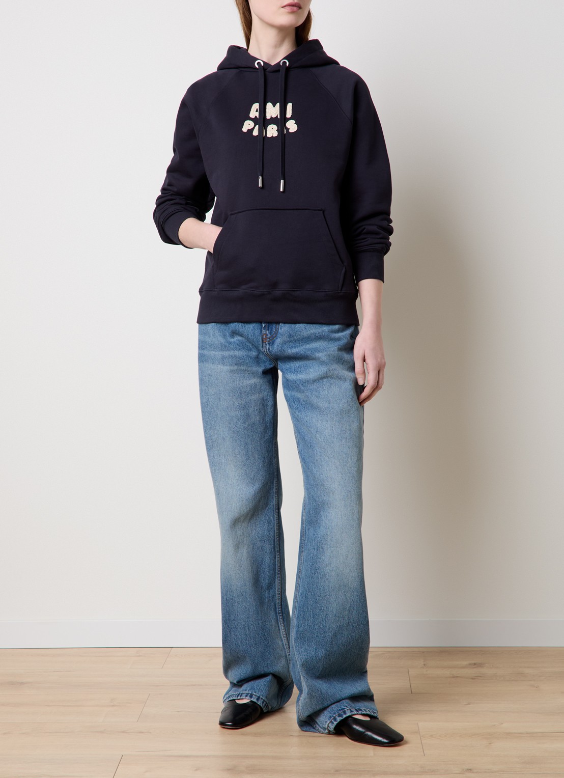 AMI Paris Hoodie van  katoen met 3D logoprint - voorkant 6 donkerblauw