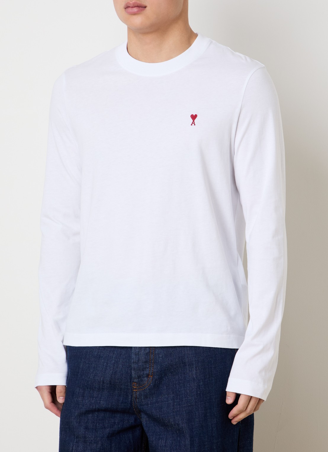 AMI Paris Longsleeve met logoborduring - detail 3 wit
