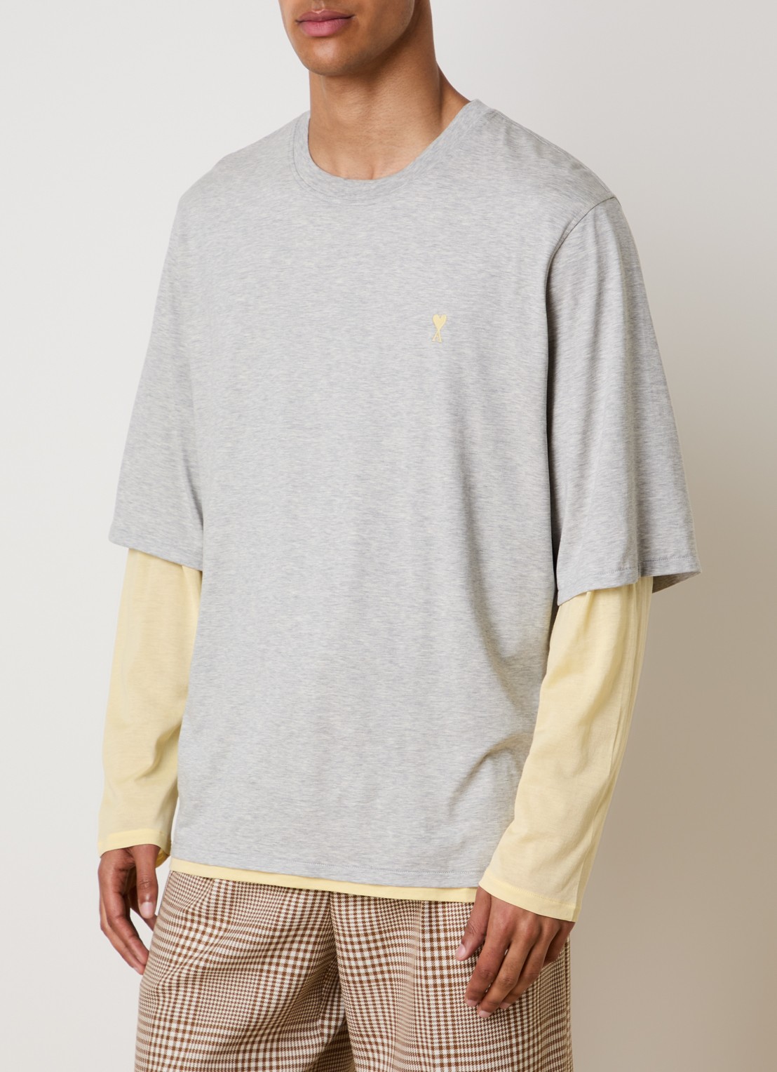 AMI Paris Longsleeve met logoborduring - detail 4 grijsmele