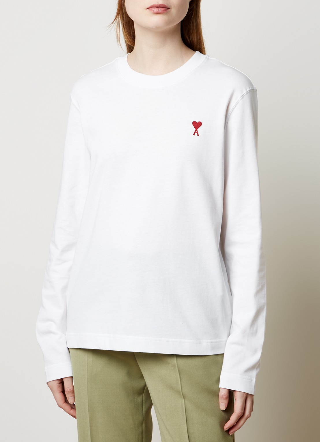 AMI Paris Longsleeve van  katoen met logoborduring - detail 4 wit