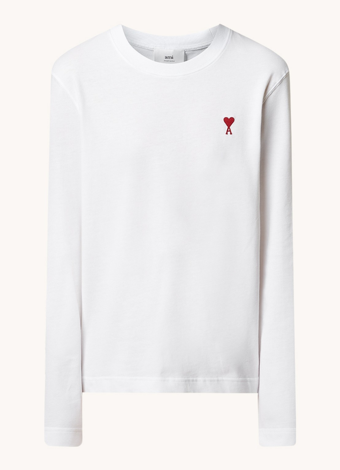 AMI Paris Longsleeve van  katoen met logoborduring - voorkant 2 wit