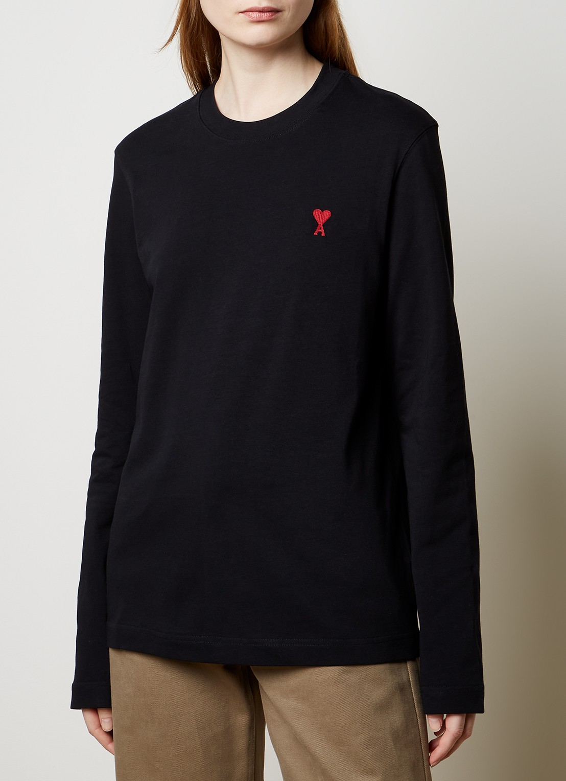 AMI Paris Longsleeve van  katoen met logoborduring - detail 3 zwart