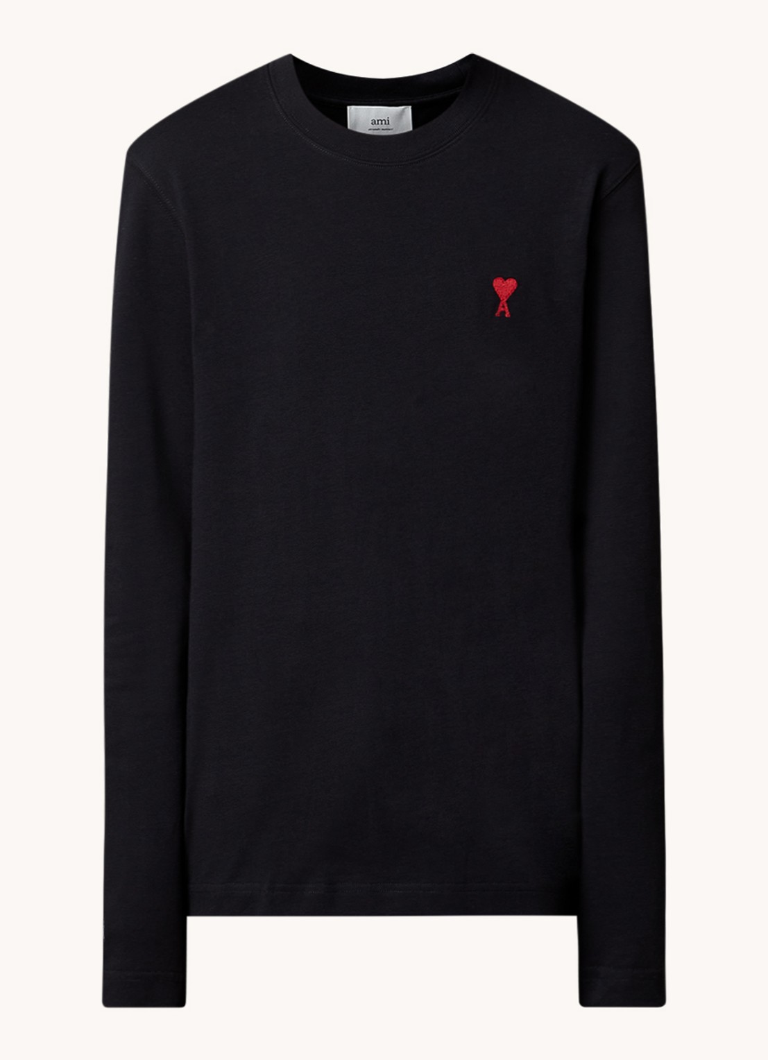 AMI Paris Longsleeve van  katoen met logoborduring - voorkant zwart
