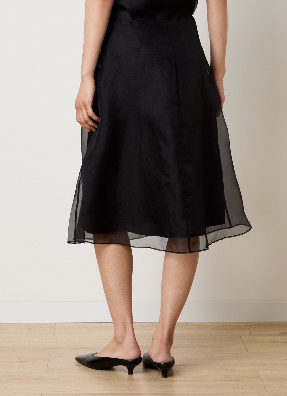 AMI Paris Mid waist midi rok van zijde - achterkant 3 zwart