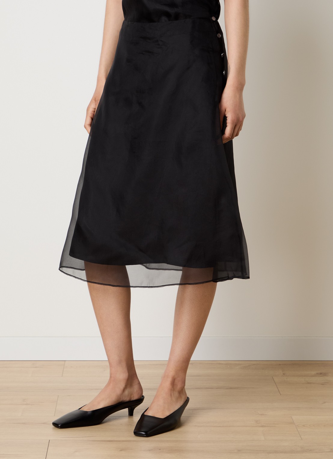 AMI Paris Mid waist midi rok van zijde - detail 4 zwart