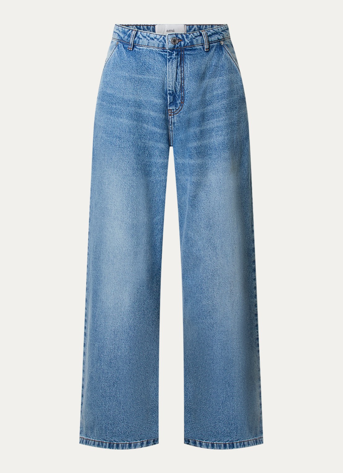 AMI Paris Mid waist wide leg jeans met medium wassing - voorkant indigo