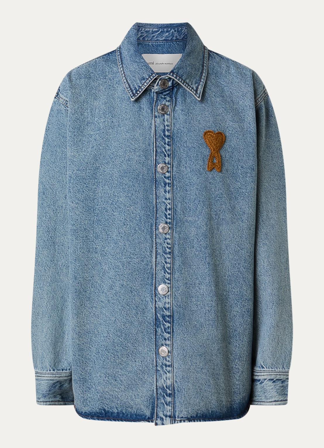 AMI Paris Overshirt van denim met logoborduring - voorkant 4 indigo