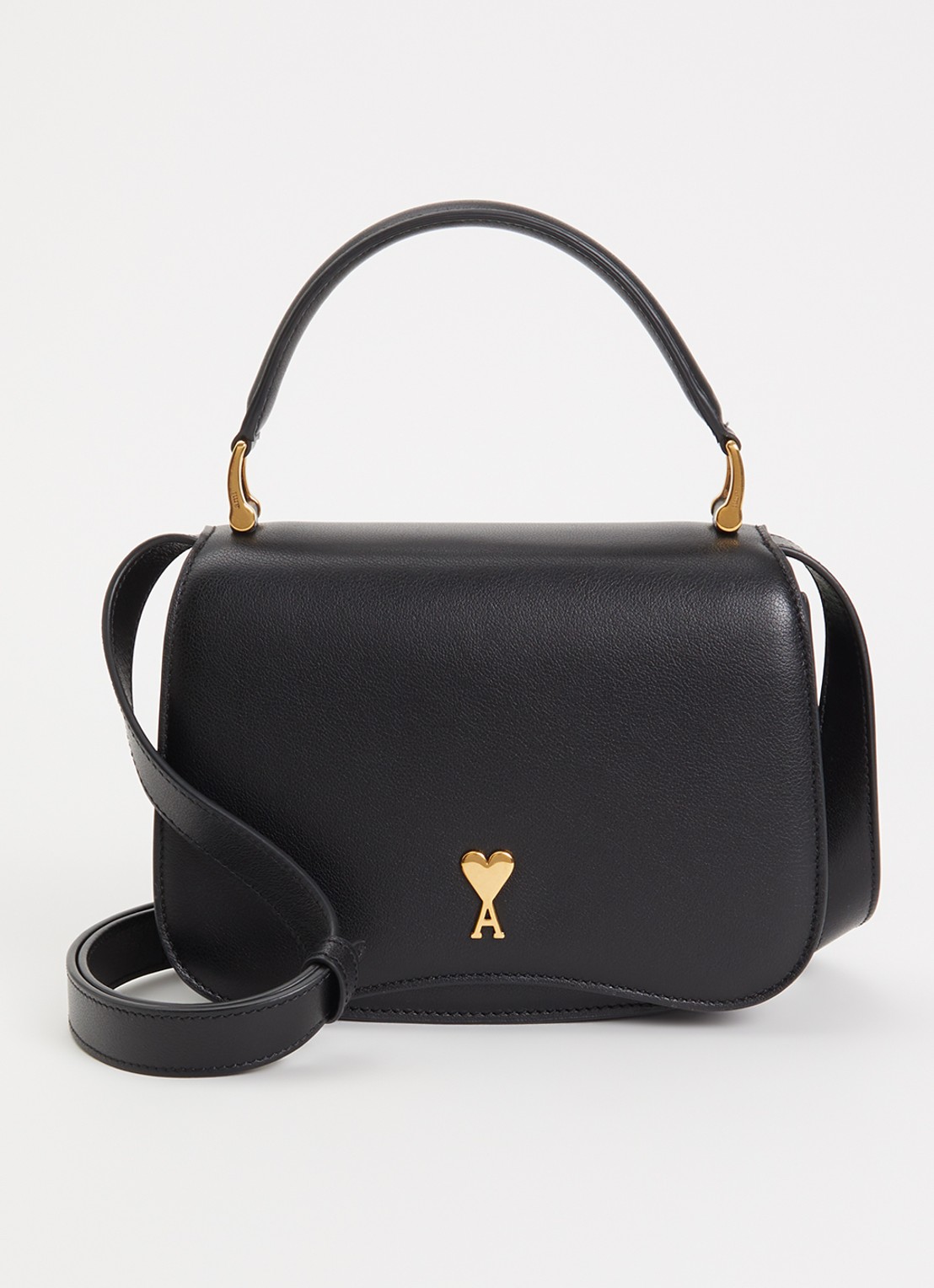 AMI Paris Paris Paris handtas van leer met logo en afneembare schouderriem - voorkant 6 zwart
