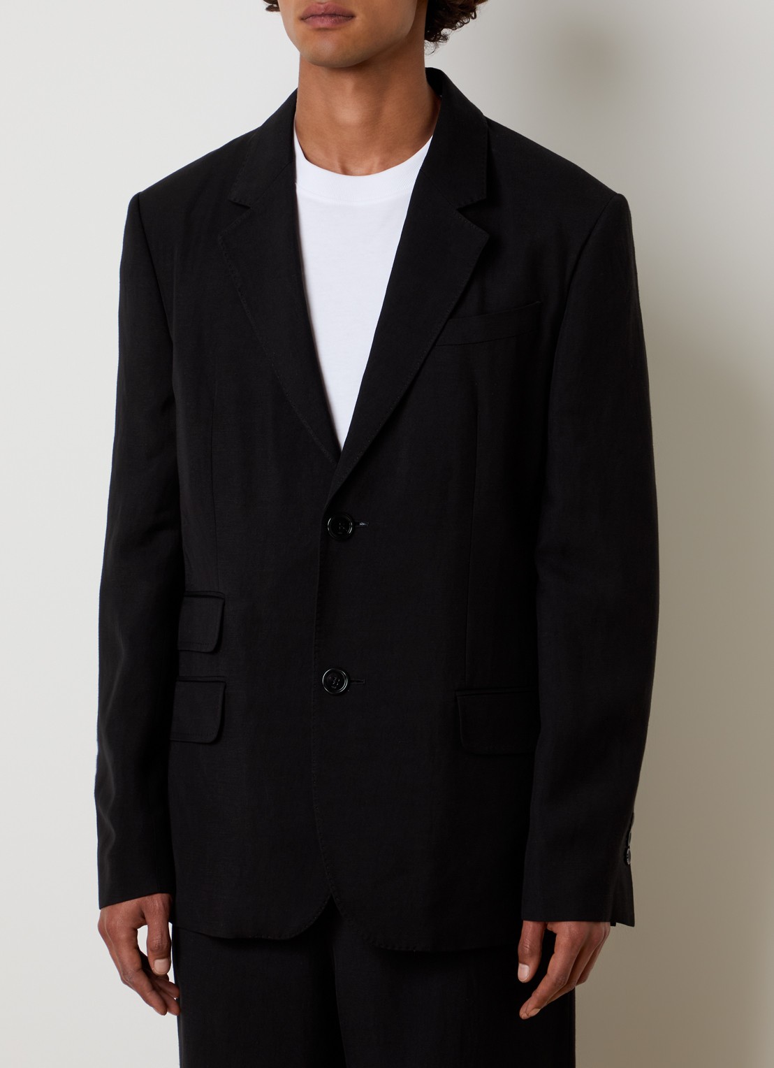 AMI Paris Regular fit colbert in linnenblend met klepzakken - detail zwart