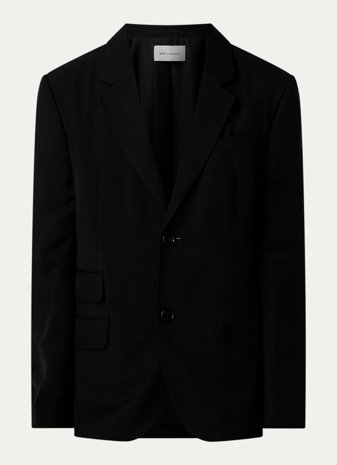 AMI Paris Regular fit colbert in linnenblend met klepzakken - voorkant 3 zwart