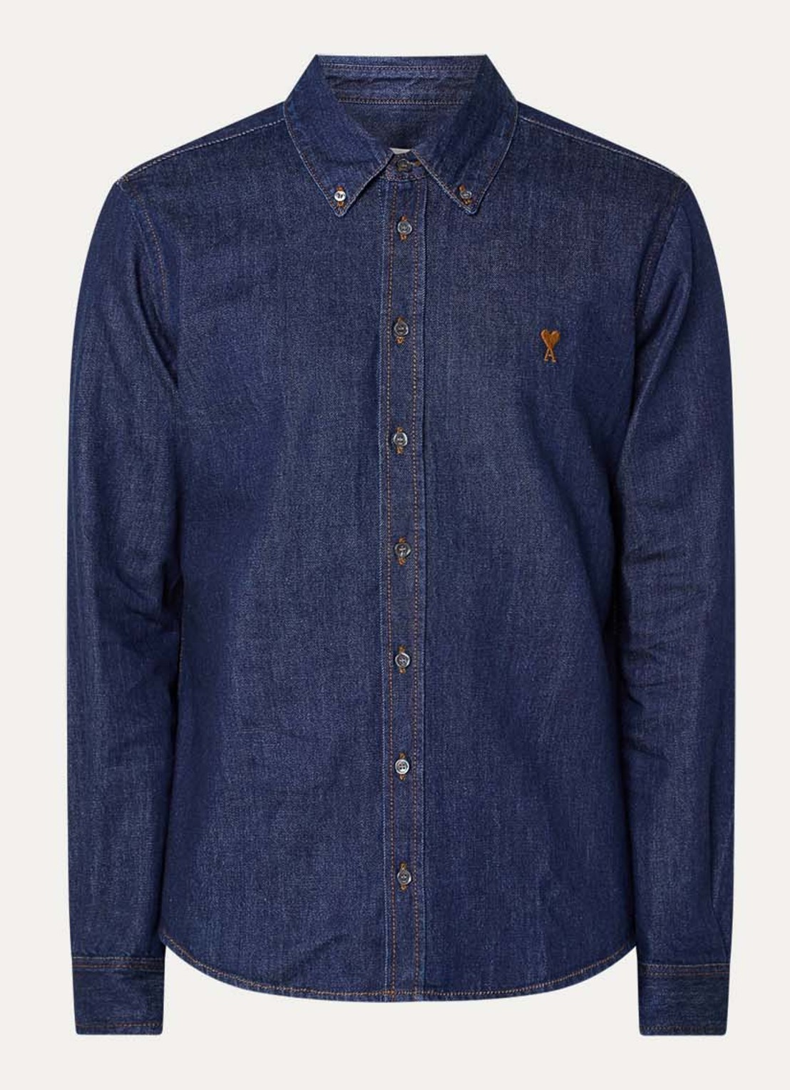 AMI Paris Regular fit overhemd van denim met logo - voorkant 3 indigo