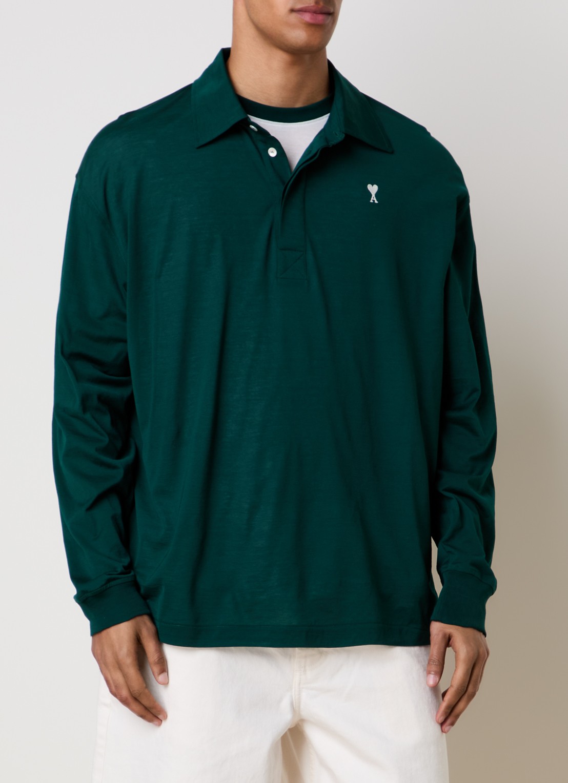 AMI Paris Regular fit polo met logoborduring - detail 4 groen