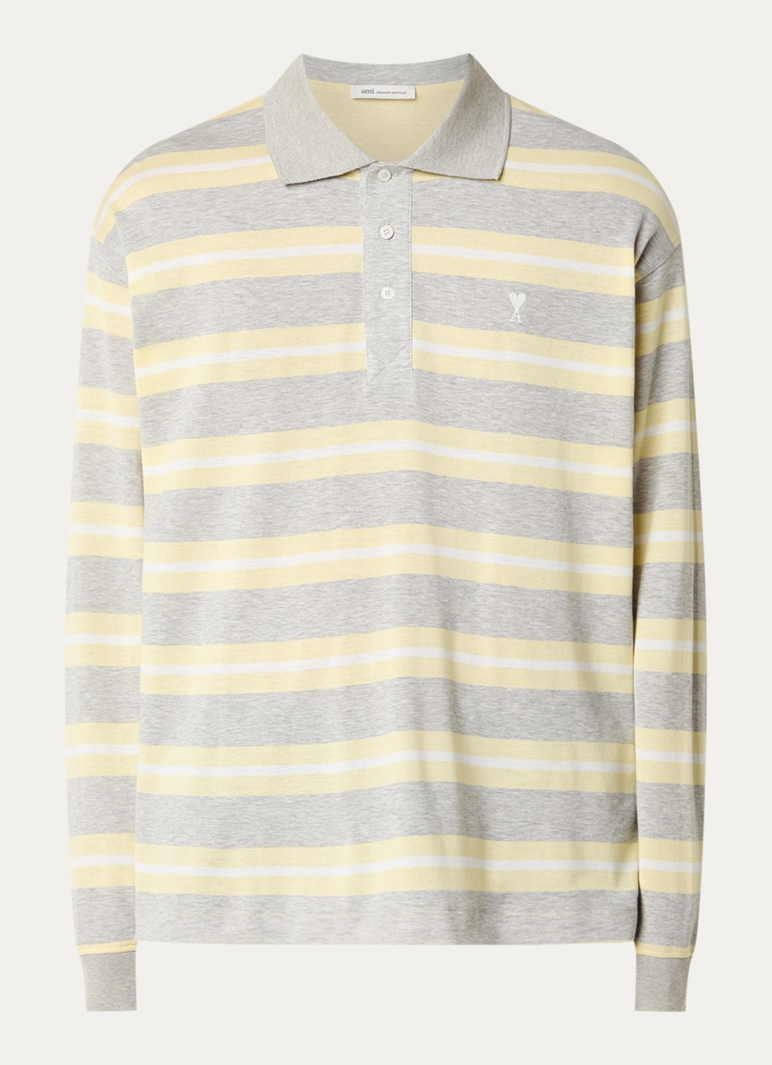 AMI Paris Regular fit polo met streepprint - voorkant 2 grijs