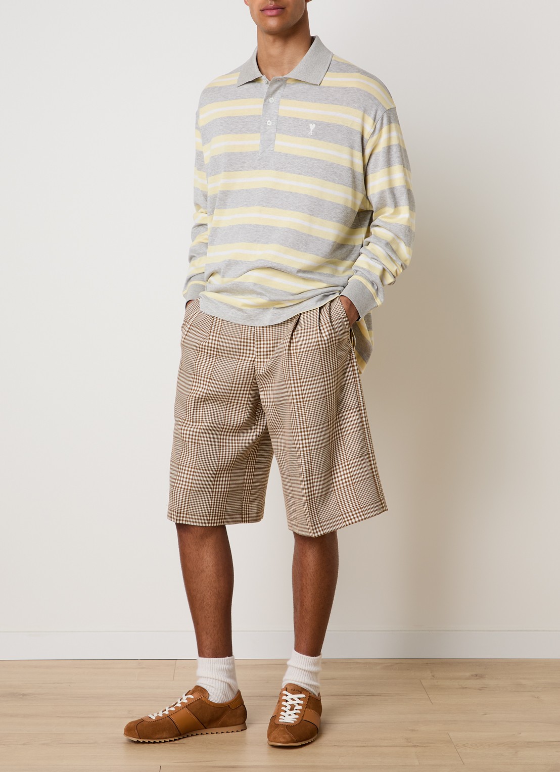 AMI Paris Regular fit polo met streepprint - voorkant 3 grijs
