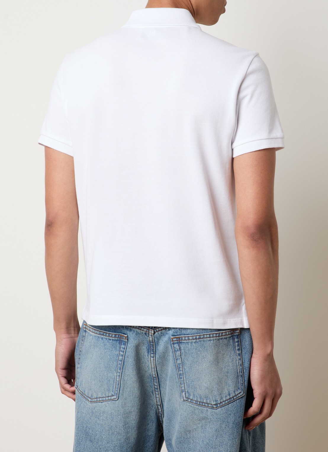 AMI Paris Regular fit polo van  piqué katoen met logo - achterkant 5 wit