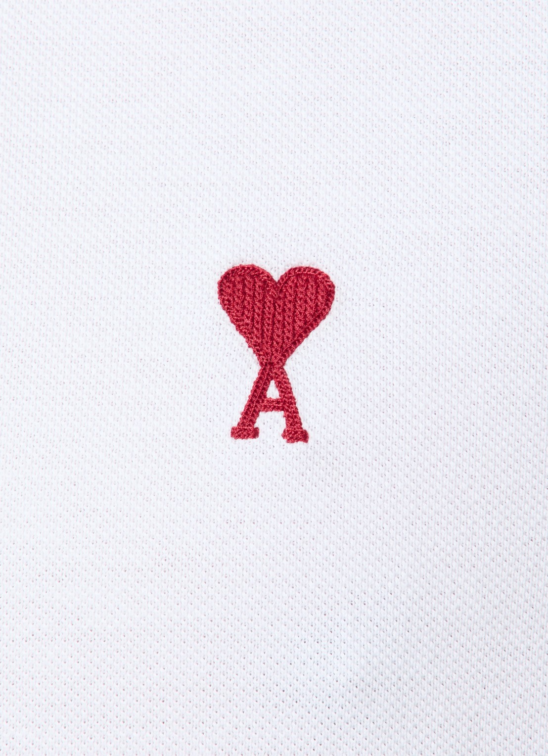 AMI Paris Regular fit polo van  piqué katoen met logo - detail 2 wit