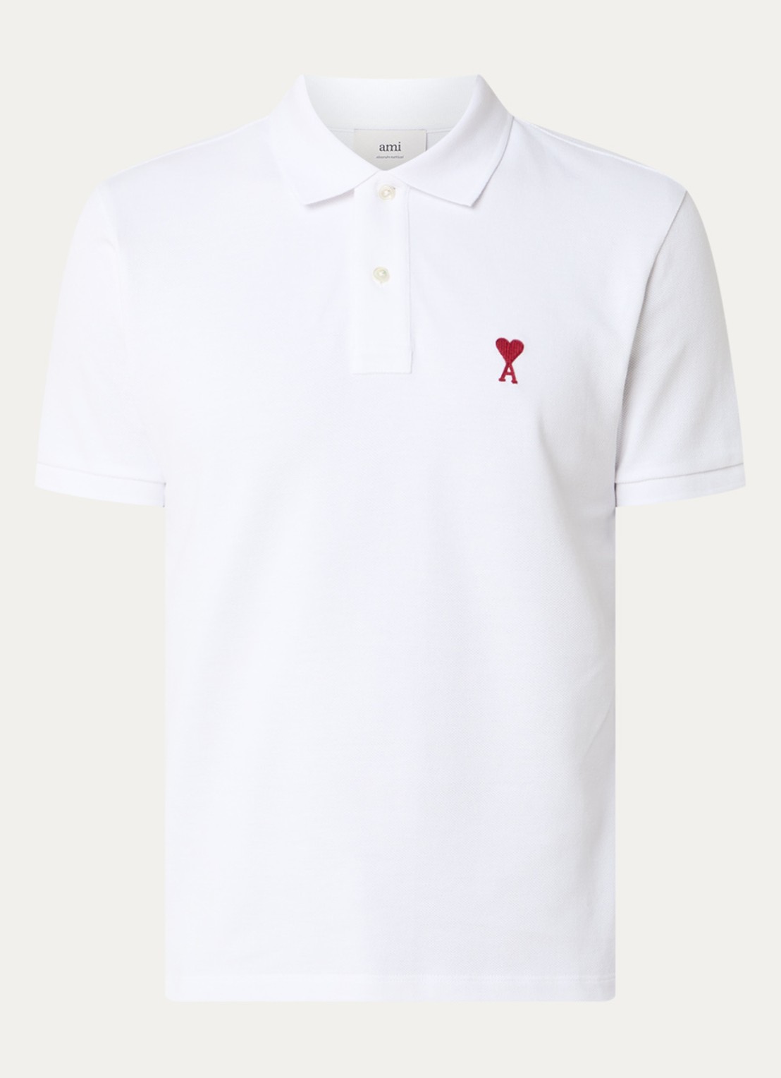AMI Paris Regular fit polo van  piqué katoen met logo - voorkant 3 wit